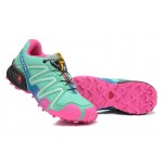 Women's Salomon Speedcross 3 CS Trail Running Shoes In Blue Green Pink
